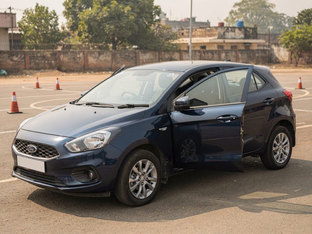 A blue automatic transmission training car