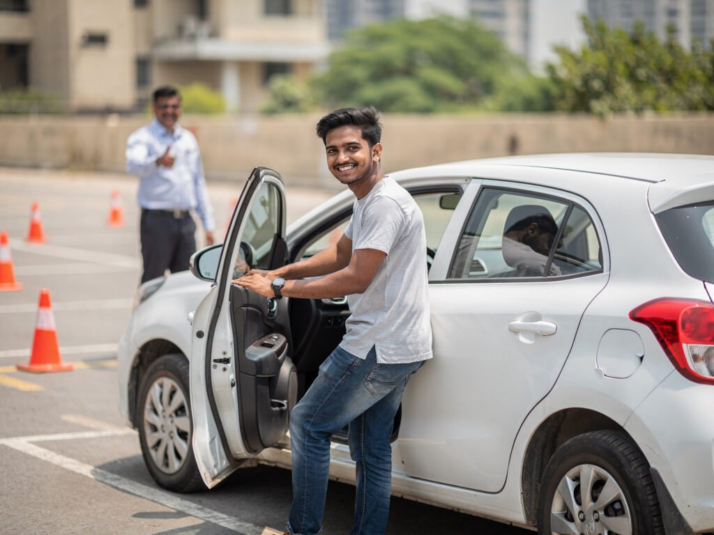 Learner completing a parking exercise